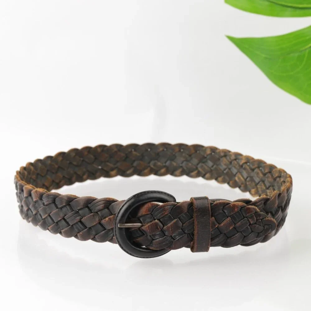 Brighton Womens Belt Size M Medium‎ Brown Leather Basket Woven Braided D-Ring